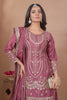 Awesome Mauve Natural Crepe Embroidered Palazzo Suit with Dupatta for Women