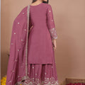 Awesome Mauve Natural Crepe Embroidered Palazzo Suit with Dupatta for Women