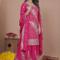 Stunning Rani Pink Natural Crepe Embroidered Palazzo Suit with Dupatta for Women