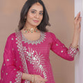 Stunning Rani Pink Natural Crepe Embroidered Palazzo Suit with Dupatta for Women