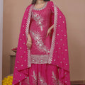 Stunning Rani Pink Natural Crepe Embroidered Palazzo Suit with Dupatta for Women