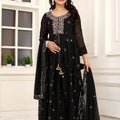 Elegant Black Faux Georgette Embroidered Anarkali Salwar Suit with Dupatta for Wedding