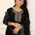 Elegant Black Faux Georgette Embroidered Anarkali Salwar Suit with Dupatta for Wedding