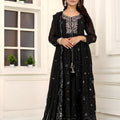 Elegant Black Faux Georgette Embroidered Anarkali Salwar Suit with Dupatta for Wedding
