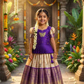 Traditional Purple and Cream Jacquard Girls Lehenga Choli for Wedding