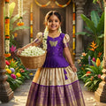 Traditional Purple and Cream Jacquard Girls Lehenga Choli for Wedding