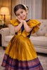 Designer Mustard Yellow Jacquard Girls Lehenga Choli with Blue Choli for Wedding