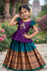 Traditional Purple and Green Jacquard Girls Lehenga Choli with Golden Border for Wedding
