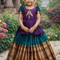Traditional Purple and Green Jacquard Girls Lehenga Choli with Golden Border for Wedding