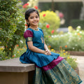 Beautiful Green and Purple Jacquard Girls Lehenga Choli with Gold Border for Wedding