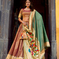 Elegant Brown Organza Zari Work Semi-Stitched Wedding Lehenga Choli with Dupatta