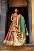Elegant Brown Organza Zari Work Semi-Stitched Wedding Lehenga Choli with Dupatta
