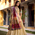 Stylish Beige Organza Zari Work Semi-Stitched Wedding Lehenga Choli with Designer Dupatta