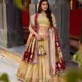Stylish Beige Organza Zari Work Semi-Stitched Wedding Lehenga Choli with Designer Dupatta