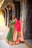 Fancy Green Organza Zari Work Semi-Stitched Wedding Lehenga Choli with Pink Dupatta
