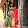 Fancy Green Organza Zari Work Semi-Stitched Wedding Lehenga Choli with Pink Dupatta