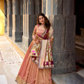 Trendy Peach Organza Zari Work Semi-Stitched Wedding Lehenga Choli with Designer Dupatta