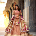 Trendy Peach Organza Zari Work Semi-Stitched Wedding Lehenga Choli with Designer Dupatta