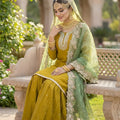Awesome Mustard Yellow Embroidered Party Wear Readymade Palazzo Suit with Dupatta