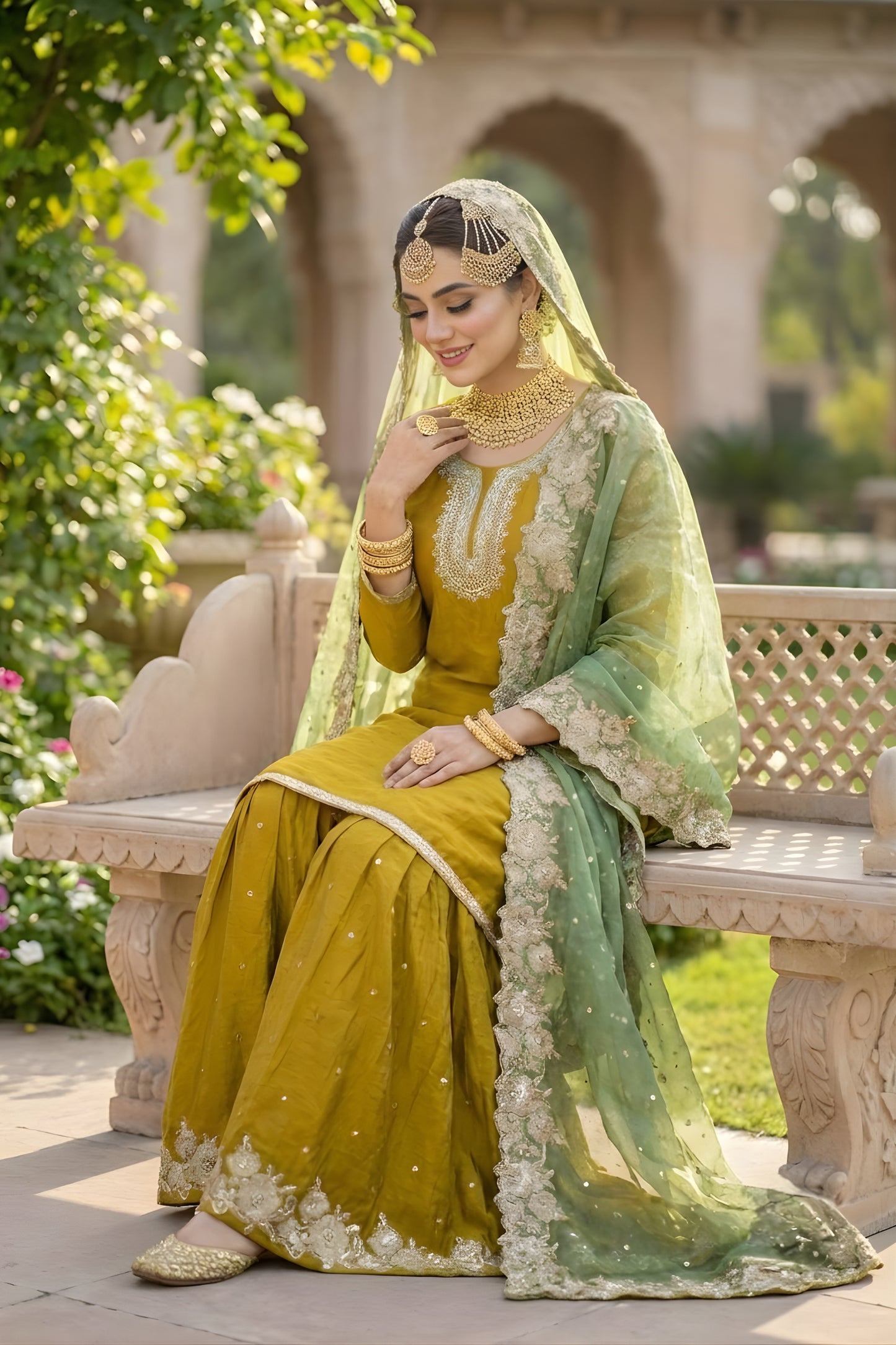 Awesome Mustard Yellow Embroidered Party Wear Readymade Palazzo Suit with Dupatta
