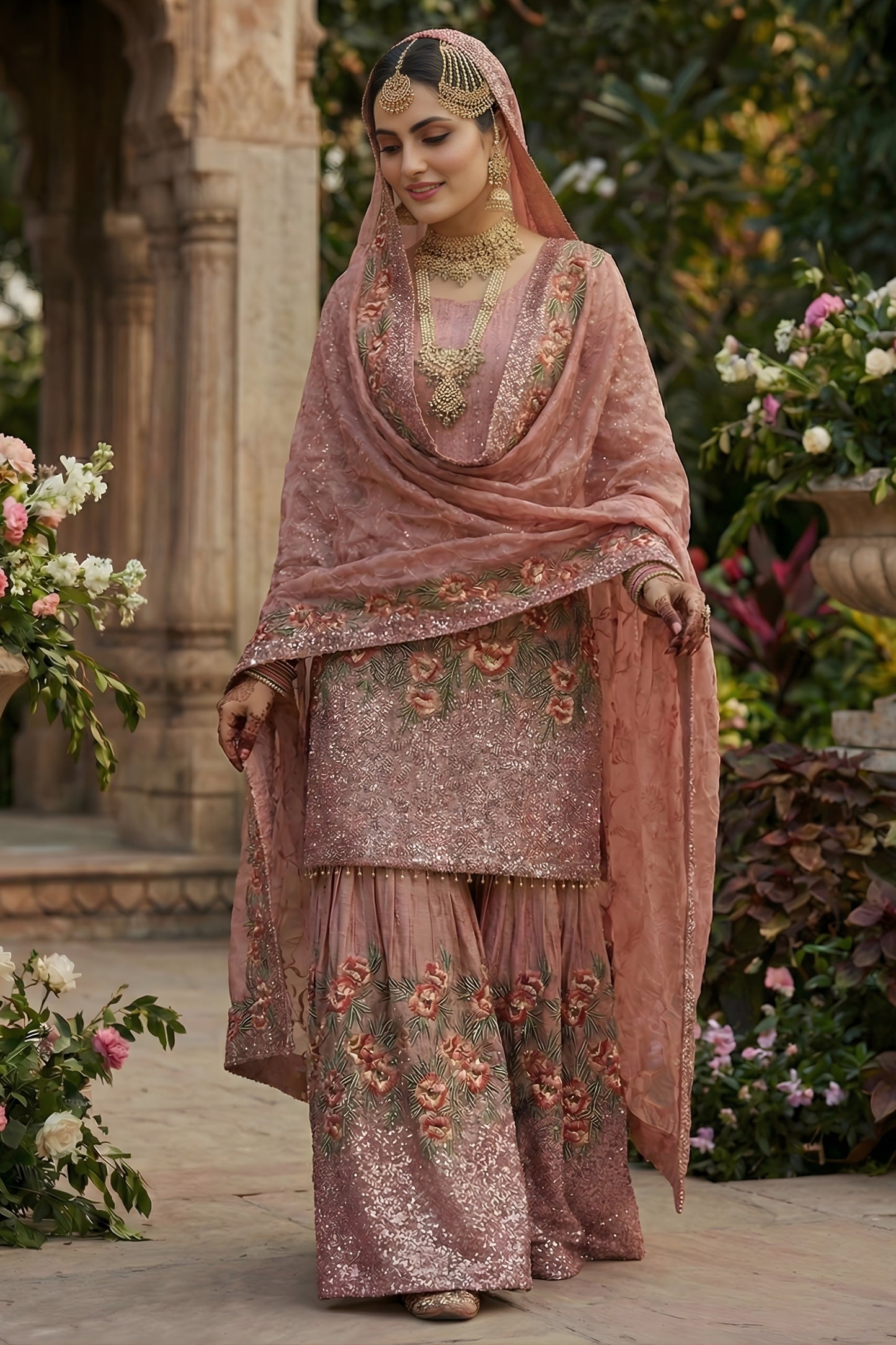 Lovely Rose Pink Fendy Silk Embroidered Party Wear Readymade Palazzo Suit with Dupatta