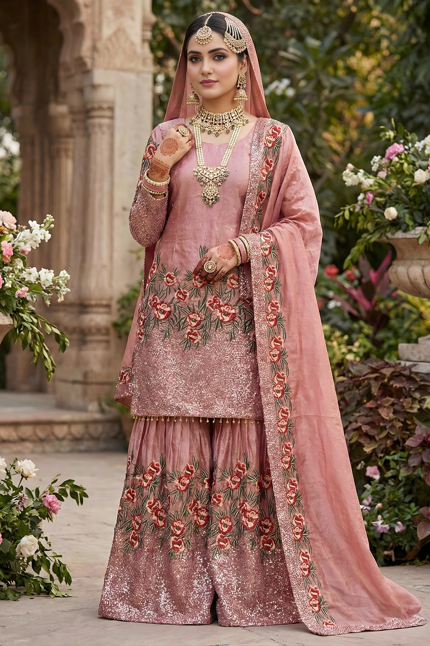 Lovely Rose Pink Fendy Silk Embroidered Party Wear Readymade Palazzo Suit with Dupatta