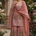 Lovely Rose Pink Fendy Silk Embroidered Party Wear Readymade Palazzo Suit with Dupatta