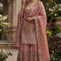 Lovely Rose Pink Fendy Silk Embroidered Party Wear Readymade Palazzo Suit with Dupatta