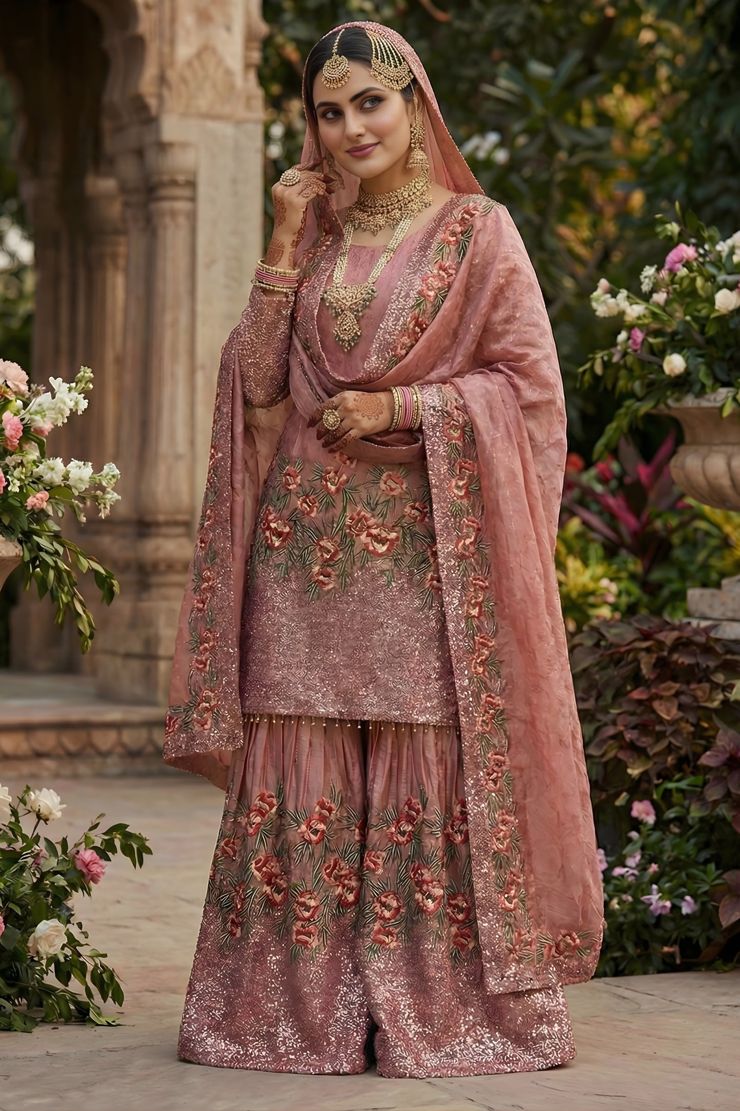 Lovely Rose Pink Fendy Silk Embroidered Party Wear Readymade Palazzo Suit with Dupatta