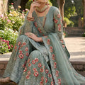 Alluring Sea Green Fendy Silk Embroidered Party Wear Readymade Palazzo Suit with Dupatta