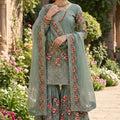 Alluring Sea Green Fendy Silk Embroidered Party Wear Readymade Palazzo Suit with Dupatta (Copy)
