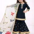 Superb Navy Blue GMY Silk Embroidered Readymade Palazzo Suit with Floral Dupatta for Girls