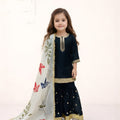 Superb Navy Blue GMY Silk Embroidered Readymade Palazzo Suit with Floral Dupatta for Girls