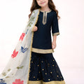 Superb Navy Blue GMY Silk Embroidered Readymade Palazzo Suit with Floral Dupatta for Girls