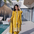 Elegant Mustard Yellow Silk Embroidered Readymade Palazzo Suit with Dupatta for Women