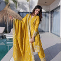 Elegant Mustard Yellow Silk Embroidered Readymade Palazzo Suit with Dupatta for Women