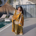 Stunning Olive Green Fendy Chiffon Embroidered Readymade Palazzo Suit with Dupatta