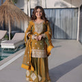 Stunning Olive Green Fendy Chiffon Embroidered Readymade Palazzo Suit with Dupatta