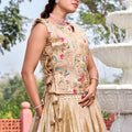 Elegant Beige Gold Crush Silk Embroidered Party Wear Readymade Lehenga Choli Set