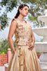 Elegant Beige Gold Crush Silk Embroidered Party Wear Readymade Lehenga Choli Set