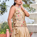 Elegant Beige Gold Crush Silk Embroidered Party Wear Readymade Lehenga Choli Set