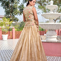 Elegant Beige Gold Crush Silk Embroidered Party Wear Readymade Lehenga Choli Set