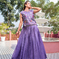 Beautiful Purple Gold Crush Silk Embroidered Party Wear Readymade Lehenga Choli Set