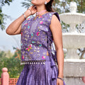 Beautiful Purple Gold Crush Silk Embroidered Party Wear Readymade Lehenga Choli Set