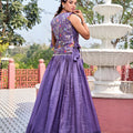 Beautiful Purple Gold Crush Silk Embroidered Party Wear Readymade Lehenga Choli Set