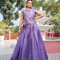 Beautiful Purple Gold Crush Silk Embroidered Party Wear Readymade Lehenga Choli Set
