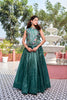 Stylish Teal Green Gold Crush Silk Embroidered Party Wear Readymade Lehenga Choli Set