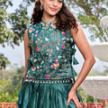 Stylish Teal Green Gold Crush Silk Embroidered Party Wear Readymade Lehenga Choli Set