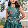 Stylish Teal Green Gold Crush Silk Embroidered Party Wear Readymade Lehenga Choli Set