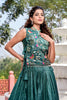 Stylish Teal Green Gold Crush Silk Embroidered Party Wear Readymade Lehenga Choli Set